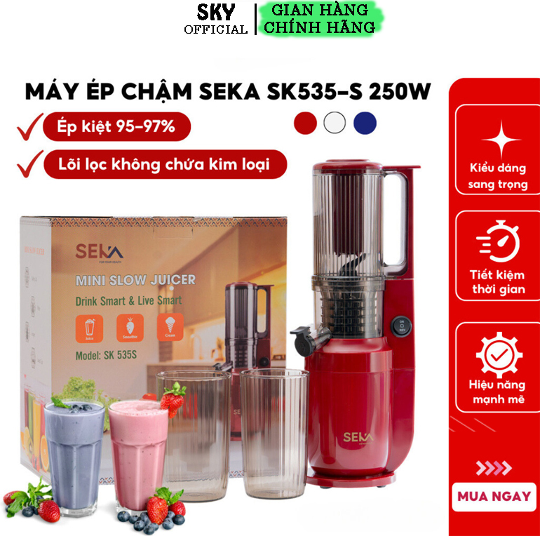 Máy ép chậm, máy ép chậm hoa quả, máy ép chậm trái cây seka sk535-s, máy ép trái cây rau củ quả kiệt bã - hàng chính hãng - bảo hành 12 tháng
