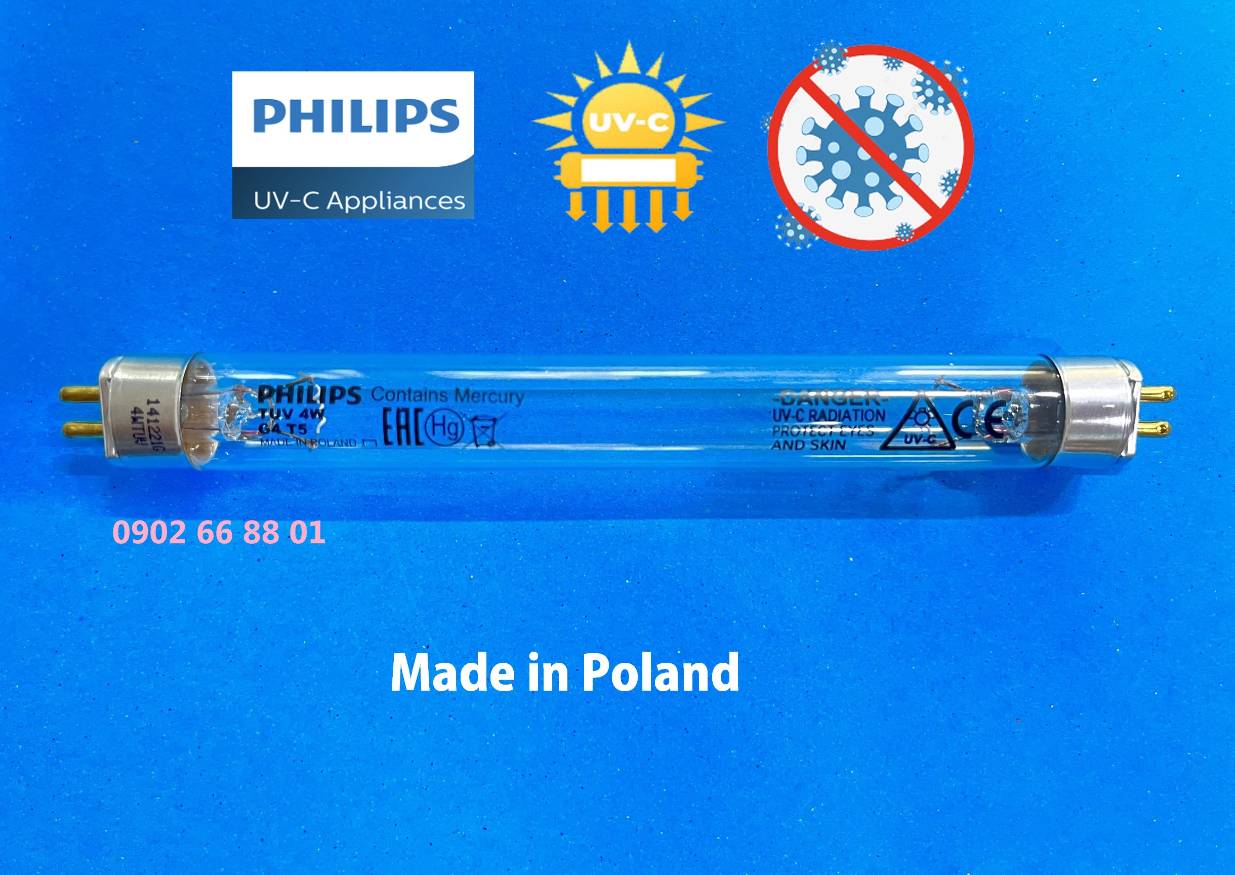 Bóng đèn UV diệt khuẩn không khí Philips 4W - Thay cho bóng đèn máy tiệt trùng bình sữa