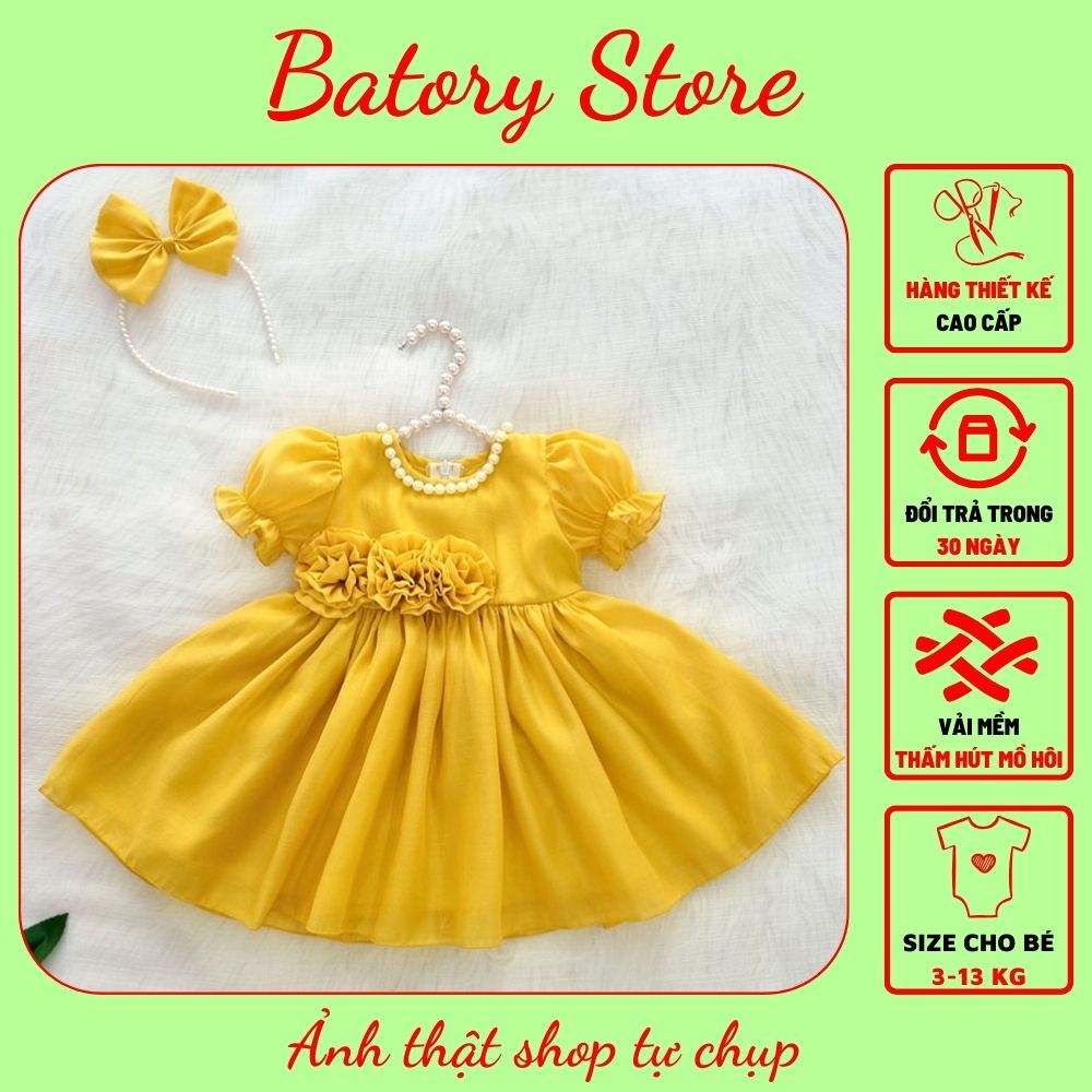 Đầm Công Chúa Cho bé gái trẻ em sơ sinh từ 1-5 tuổi màu vàng kết cườm Thiết kế chất liệu siêu cao cấ
