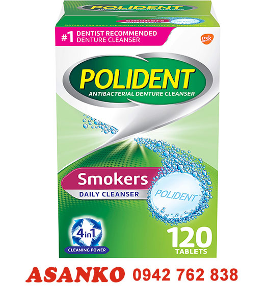 Viên sủi làm sạch răng hàm giả Polident Smokers Denture Cleanser Tablets 120 Count