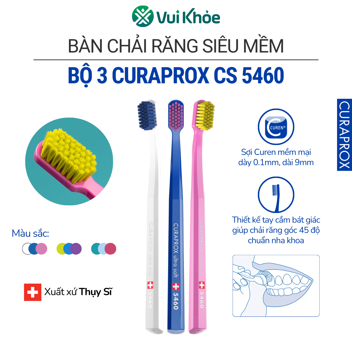 Bộ 3 bàn chải đánh răng Curaprox CS 5460 Ultra Soft | Vỉ 3 cây | Mã SP 73327143