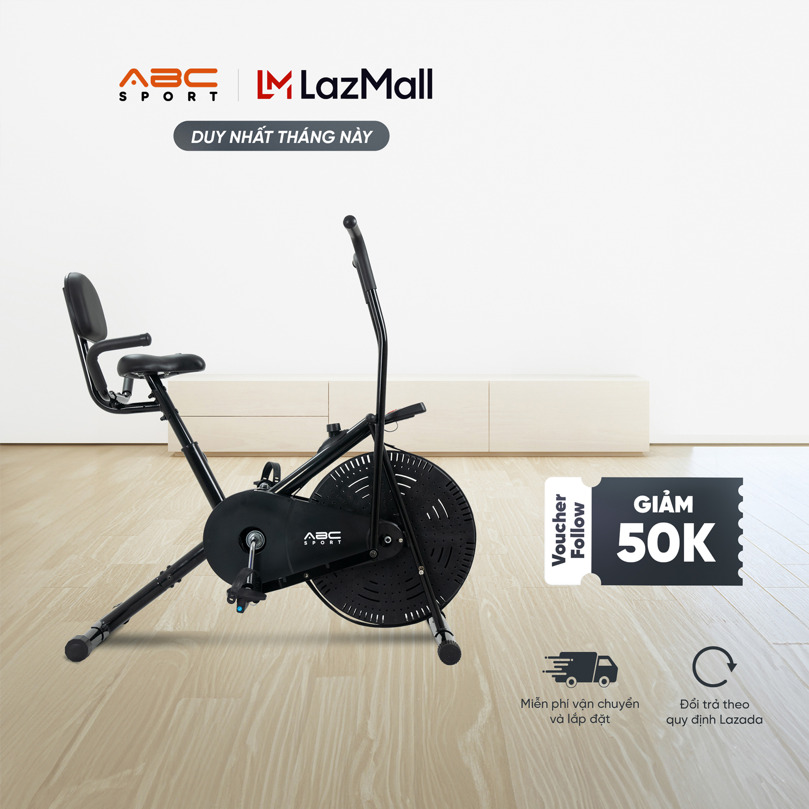 Xe đạp tập thể dục ABCSport H04 với kháng lực điều chỉnh đa cấp độ, đồng hồ hiển thị thông minh