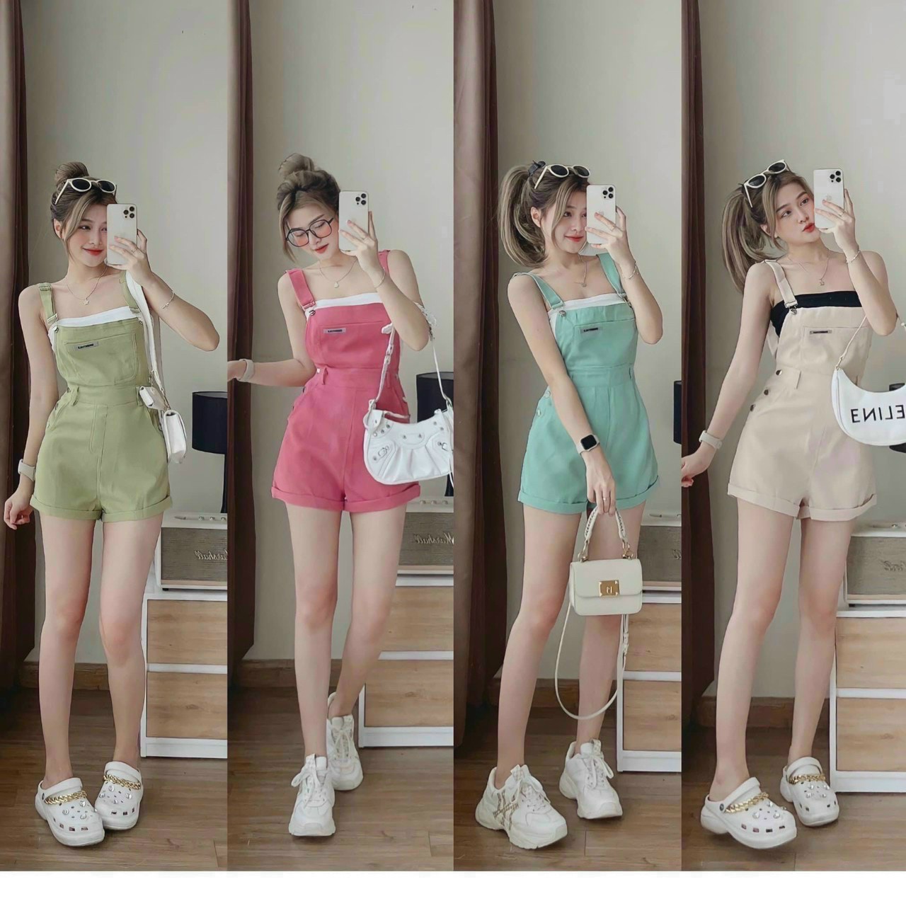 Sét bộ yếm đùi kèm áo lót cúp ngực thích hợp mặc đi chơi dạo phố siêu cute