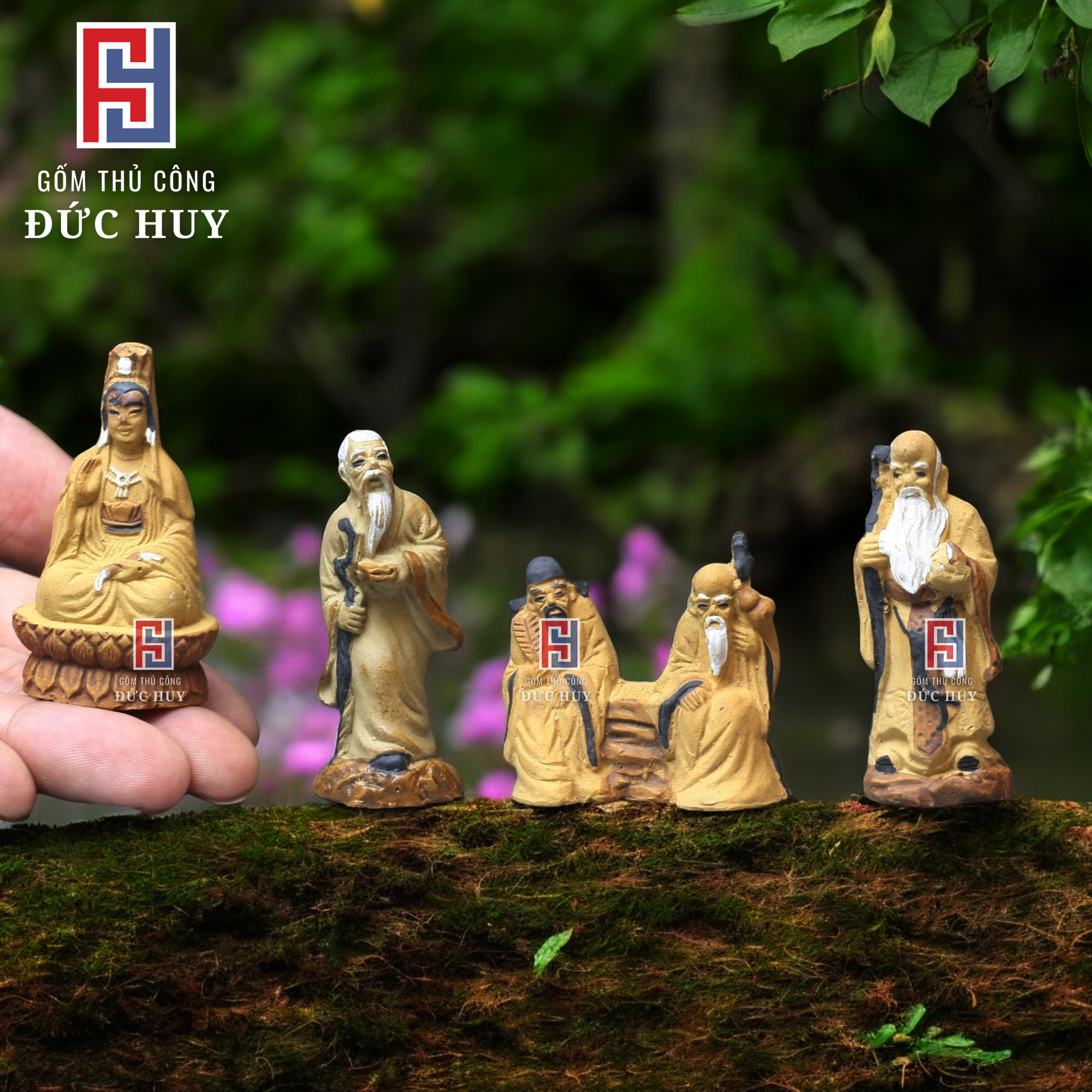 Bộ 4 tượng GỐM mini Trang Trí Hòn Non Bộ - Tiểu Cảnh - Bể Cá
