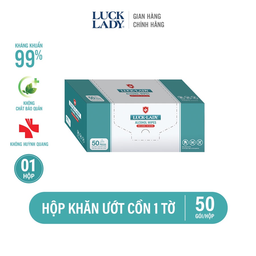 Hộp khăn ướt cồn luck lady 50 tờ