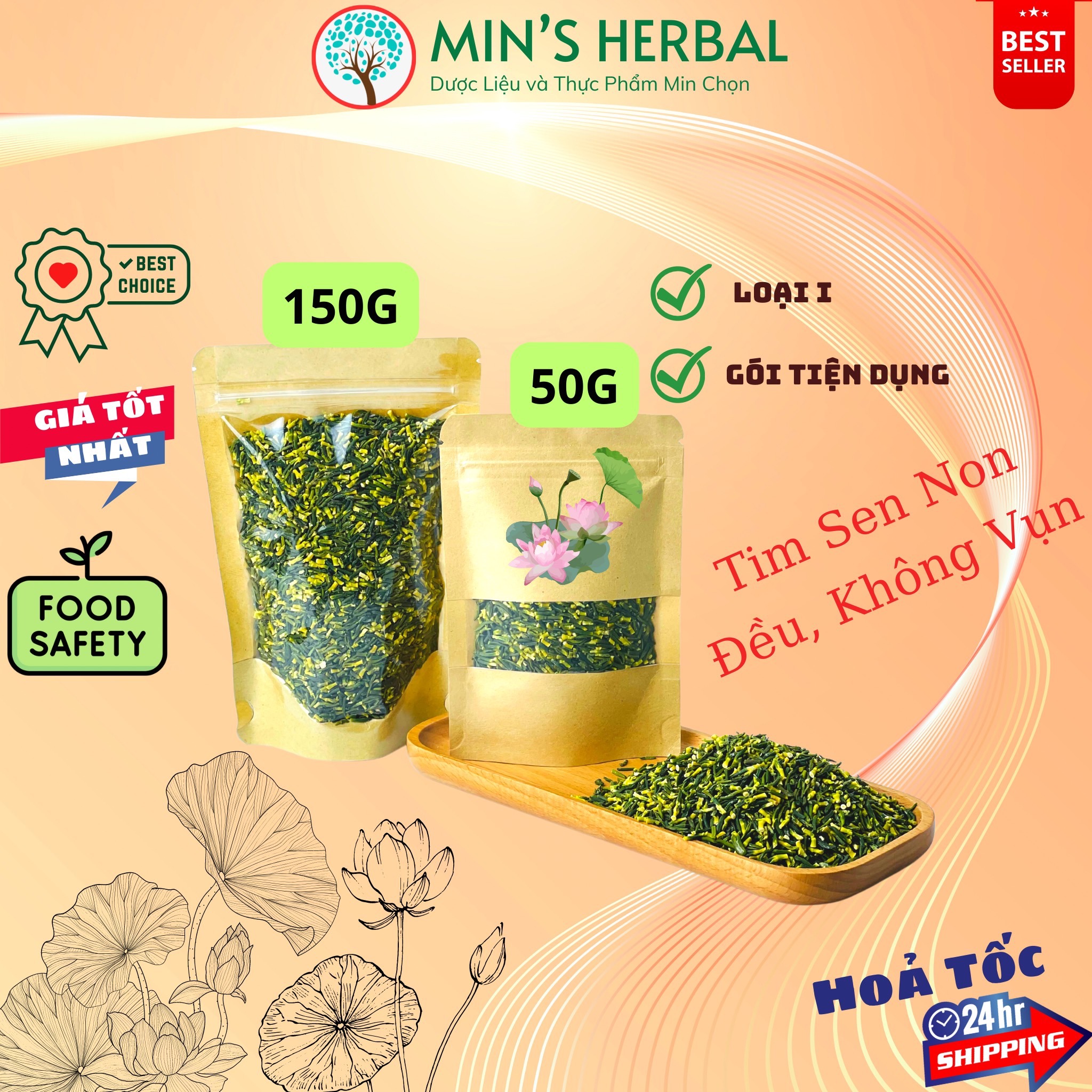 Trà tâm sen sấy khô loại i hàng đẹp giúp ngủ ngon an thần thanh nhiệt túi 150g - minpharmacy