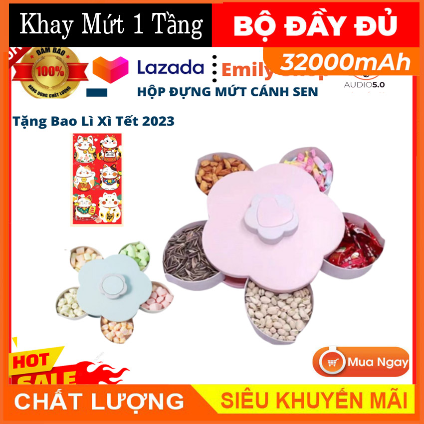 Khay đựng mứt têt xoay 360 độ bộ hộp đựng trang trí decor nhà cửa lễ tết, Khay đựng mứt tết bánh kẹo hoa quả tết 1 tầng Laz Police