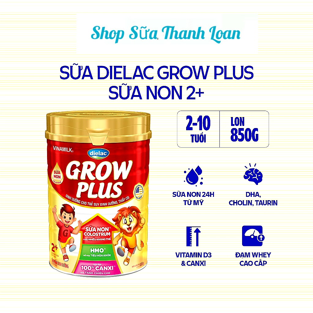 Combo 3 hộp sữa bột dielac grow plus 2+ ht 850g .