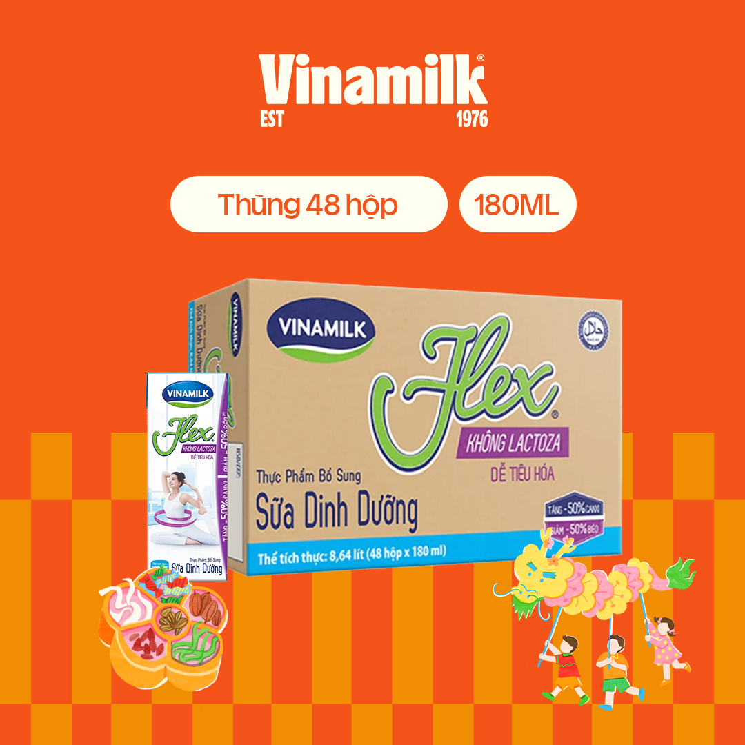 Thùng 48 Hộp Sữa tiệt trùng Flex không Lactose 180ml