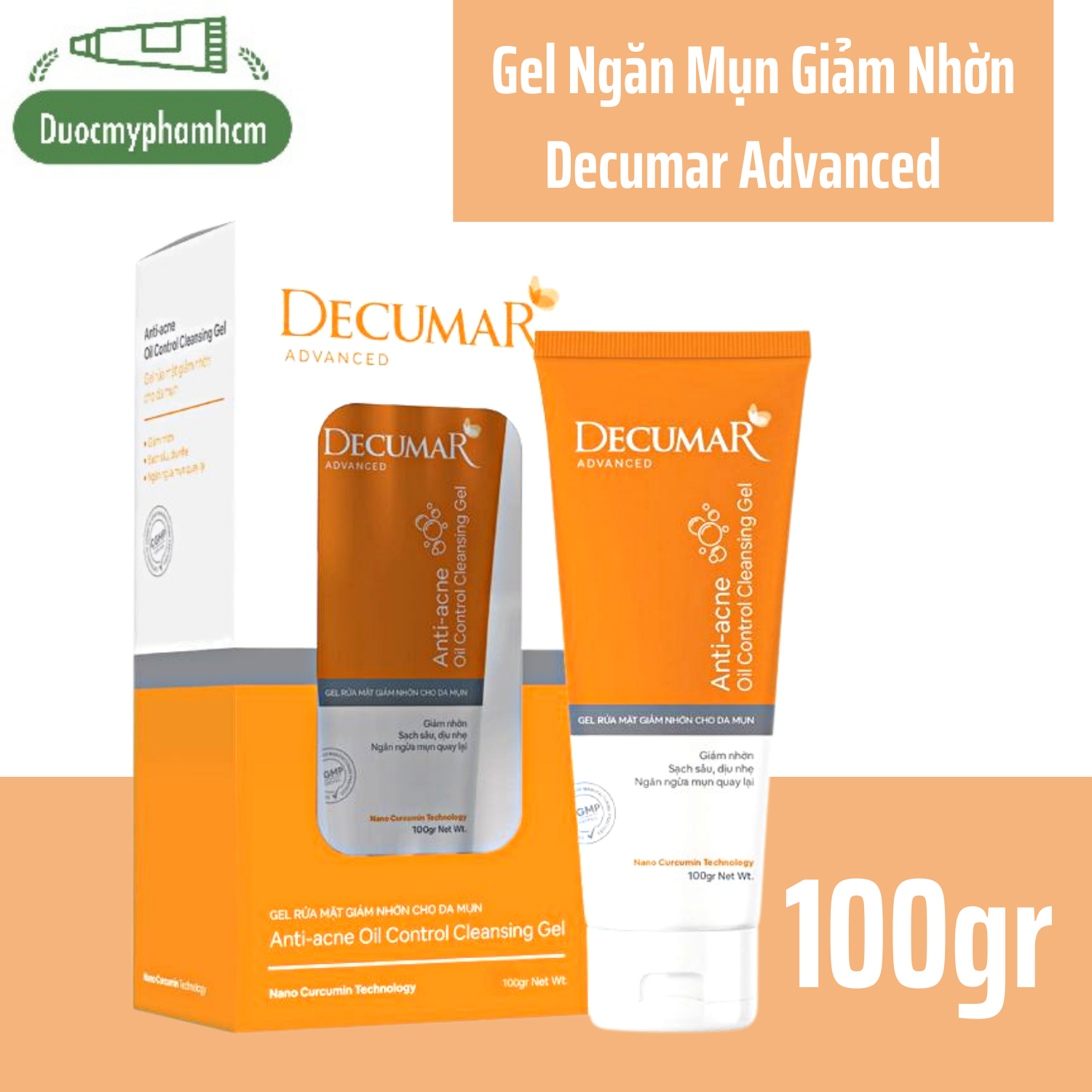 Gel Rửa Mặt Ngăn Mụn, Giảm Nhờn Decumar Advanced - Tinh Chất Nghệ, Nano Bạc( 100gr)