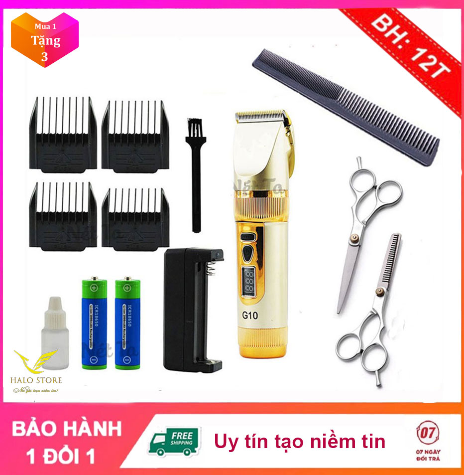Tông Đơ Cắt Tóc Thương Hiệu G10 TẶNG KÈM PIN DỰ PHÒNG + Bộ Kéo Hớt Tóc Gia Đình  + Lược Cắt Tóc