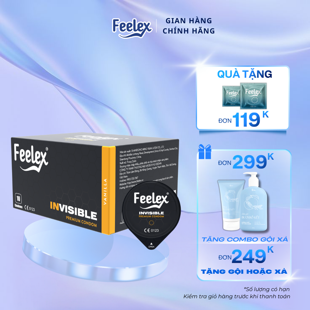 Bao cao su siêu mỏng Feelex gân gai, kéo dài thời gian, nhiều gel bôi trơn, có hương thơm