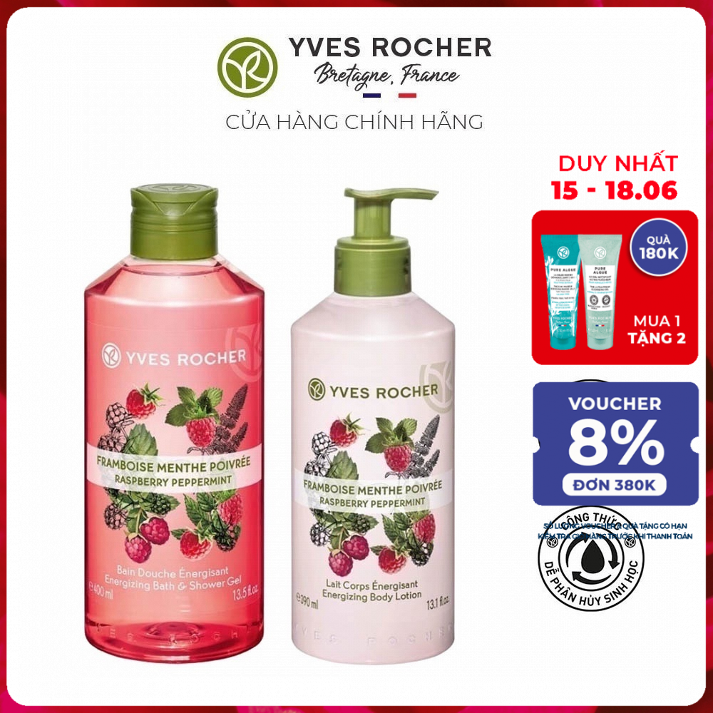 Combo Làm Sạch và Dưỡng Ẩm Yves Rocher Raspberry Peppermint 790ml