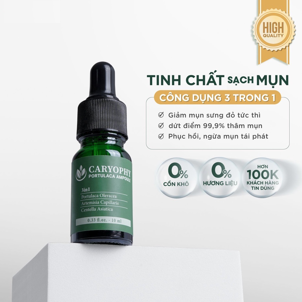 Serum tinh chất rau má Caryophy Portulaca Ampoule 3 in 1 tri và ngừa mụn, thâm, kiềm dầu, dưỡng trắng da, mụn bọc,mụn cám, mụn ẩn ở cằm, mặt, trán, lưng - giảm nhanh các vết nám, đồi mồi giúp làn da trẻ hoá căng mịn