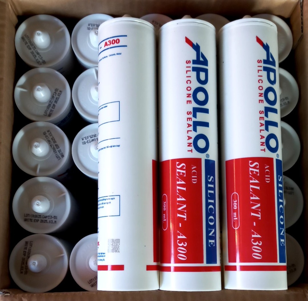 1 Thùng Keo Silicon A300 Apollo Cao Cấp trắng trong, trắng sữa 25 chai