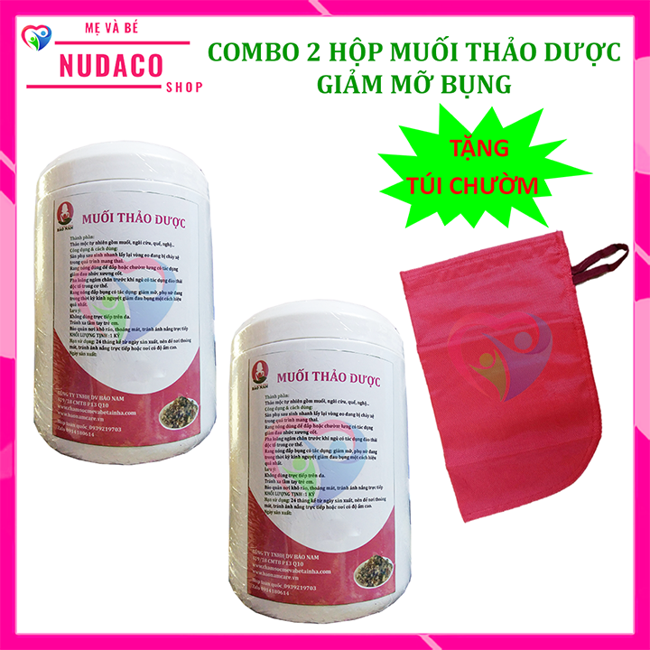 [HCM]COMBO HAI HỘP MUỐI THẢO DƯỢC GIẢM MỠ BỤNG GIẢM ĐAU MỎI TẶNG TÚI CHƯỜM MUỐI NUDACO