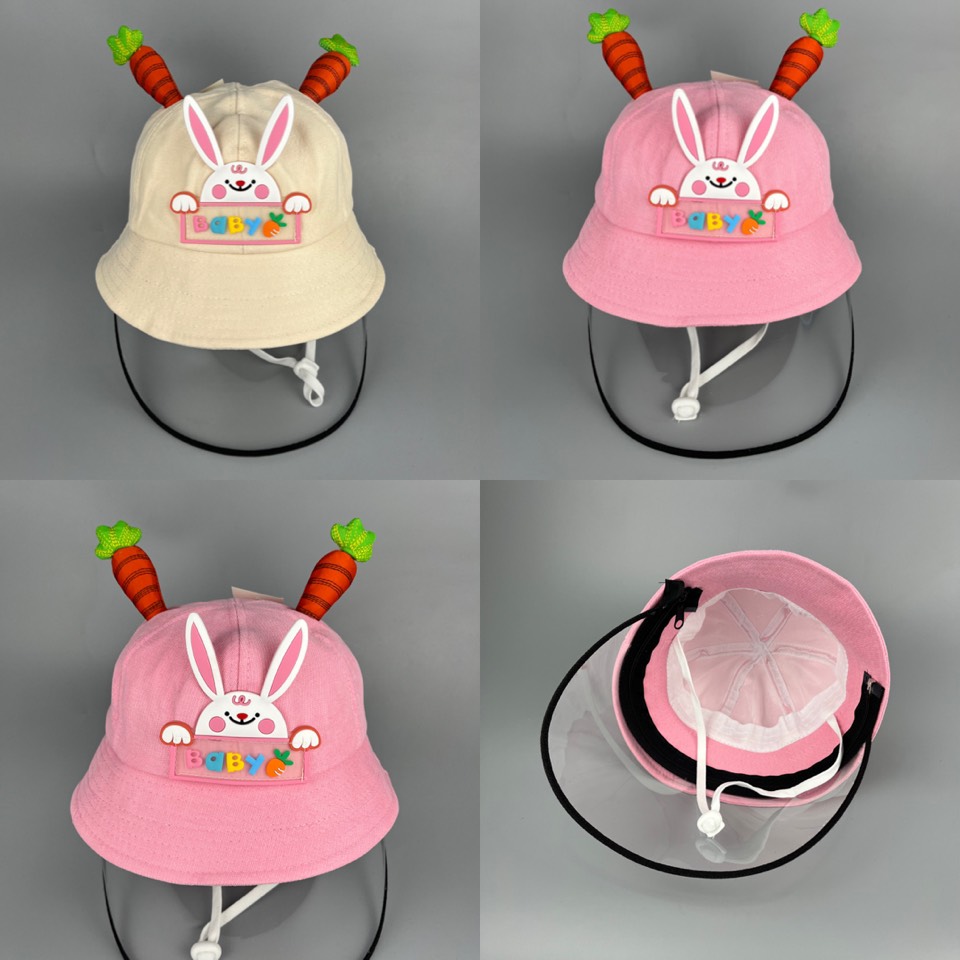 Nón cản bụi/ mũ chống giọt bắn, chống dịch logo mặt chú gấu cute cho bé trai bé gái