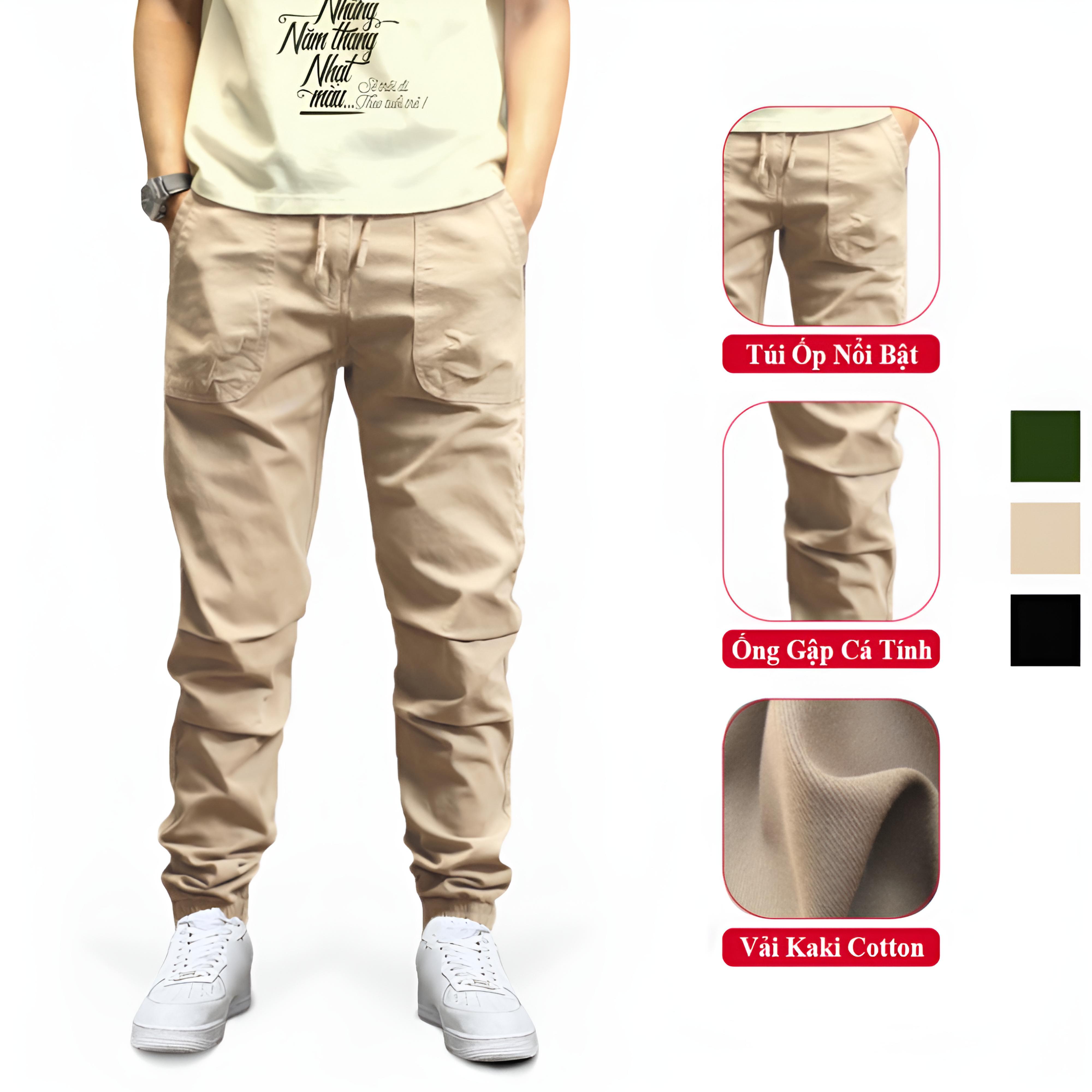 Quần jogger kaki nam túi ốp vicenzo cao cấp cạp chun bo gấu phong cách trẻ trung, quần kaki jogger nam