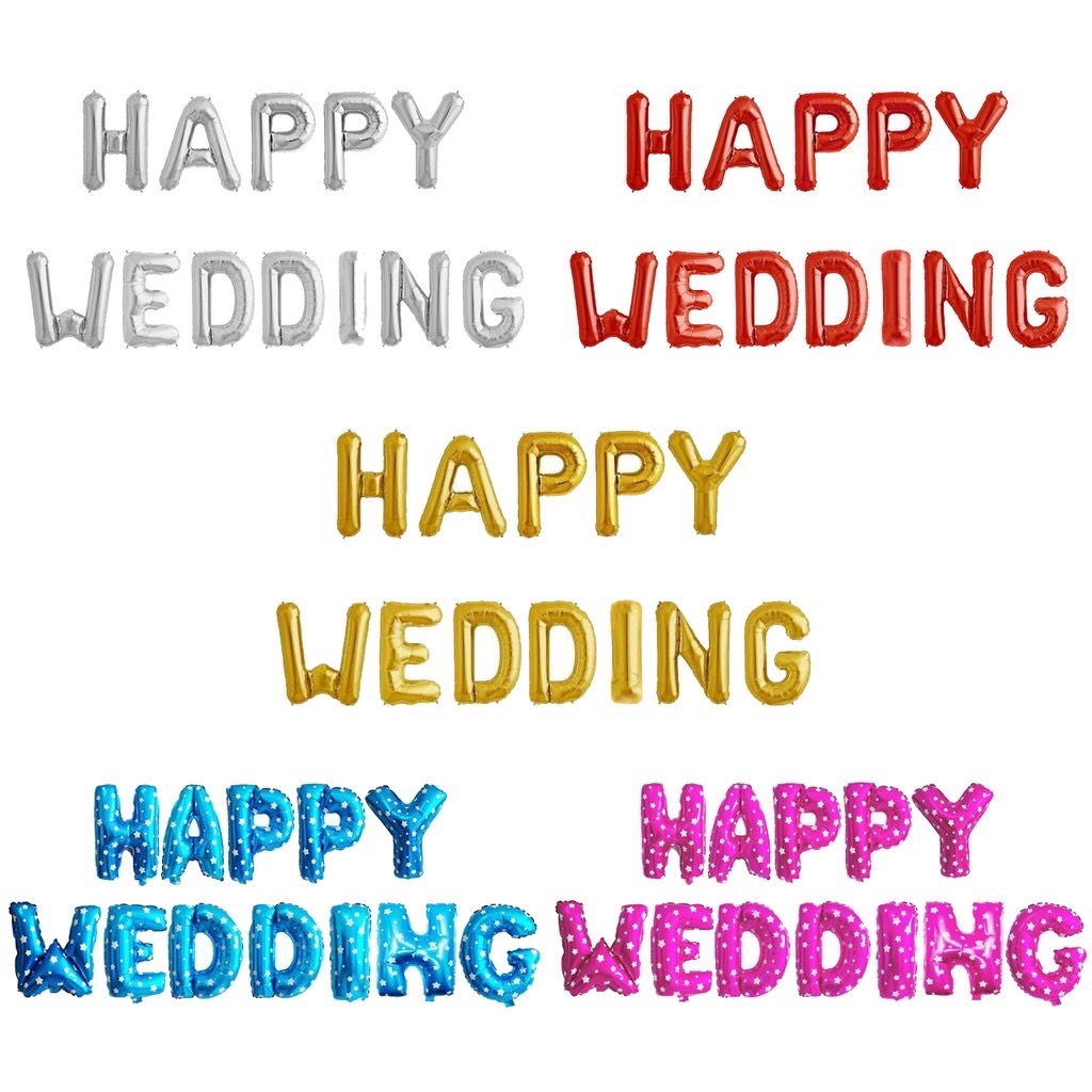 Dải Bóng Chữ Happy Wedding Trang Trí Tiệc Cưới, Phòng Tân Hôn