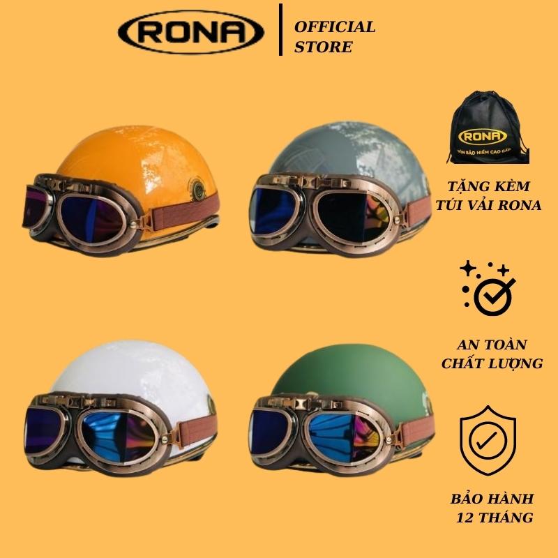 Mũ bảo hiểm nửa đầu Rona haly luxury kèm kính phi công cao cấp, nón bảo hiểm có lỗ thông gió thoáng khí - Rona Helmet