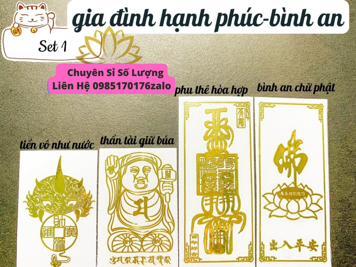 {GIÁ SỈ} Bộ 4 linh phù miếng dán điện thoại tài lộc GIA ĐÌNH HẠNH PHÚC - BÌNH AN