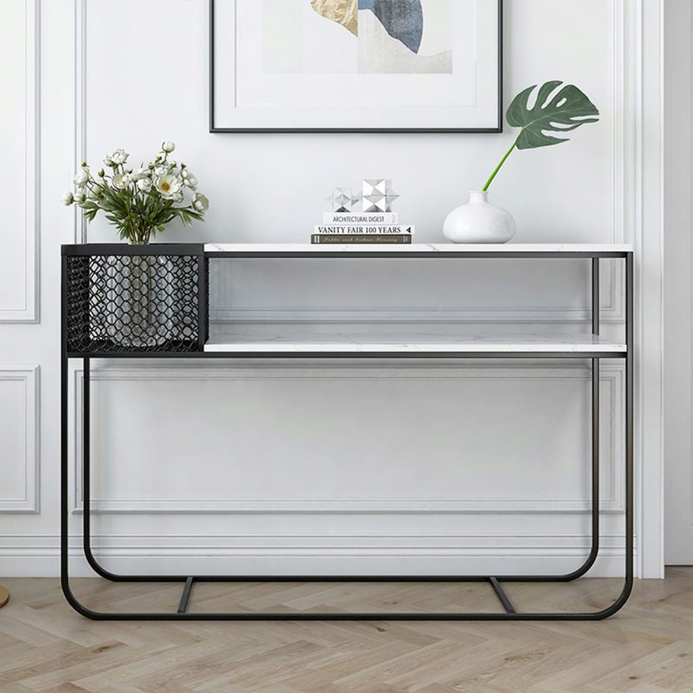 [Freeship] Bàn console trang trí phòng khách hiện đại IBIE AK008 khung sắt sơn tĩnh điện, mặt đá vân mây, tùy chọn màu sắc, chất lượng xuất khẩu