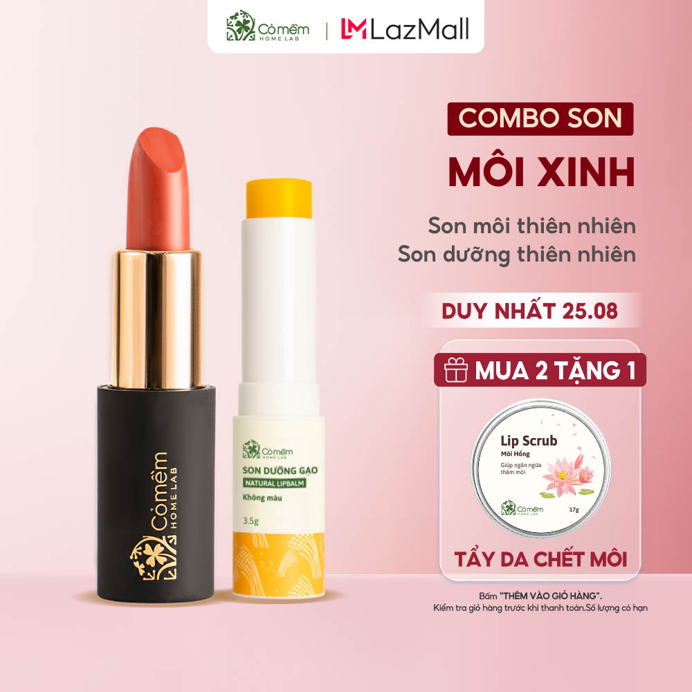 Bộ Chăm Sóc Môi Xinh - Combo Môi Xinh (Son Lụa + Son Dưỡng) Cỏ Mềm