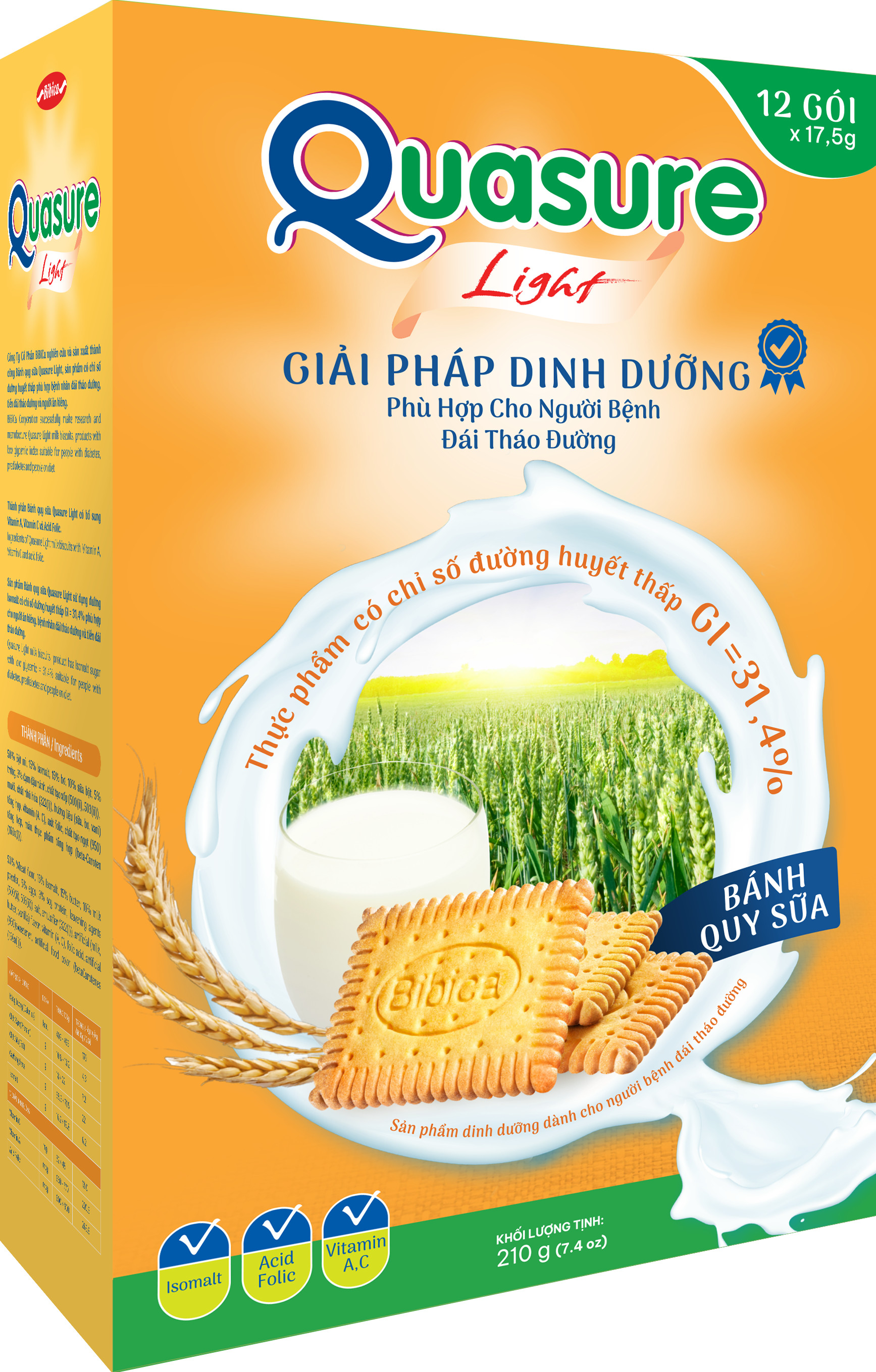 Bánh quy dinh dưỡng Quasure Light Sữa Bibica GI 31.4%