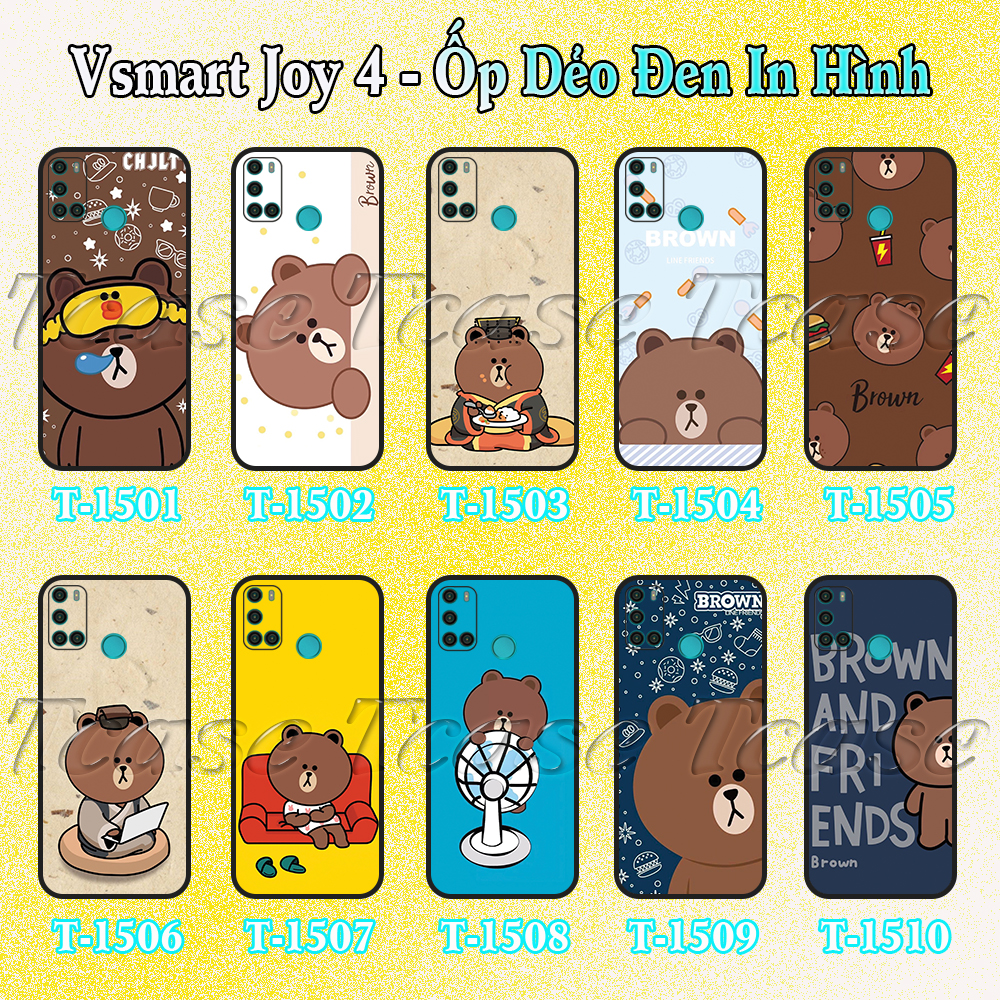 Ốp lưng Vsmart Joy 4 - Ốp dẻo đen in hình BST Gấu Nâu Cute Vui Vẻ