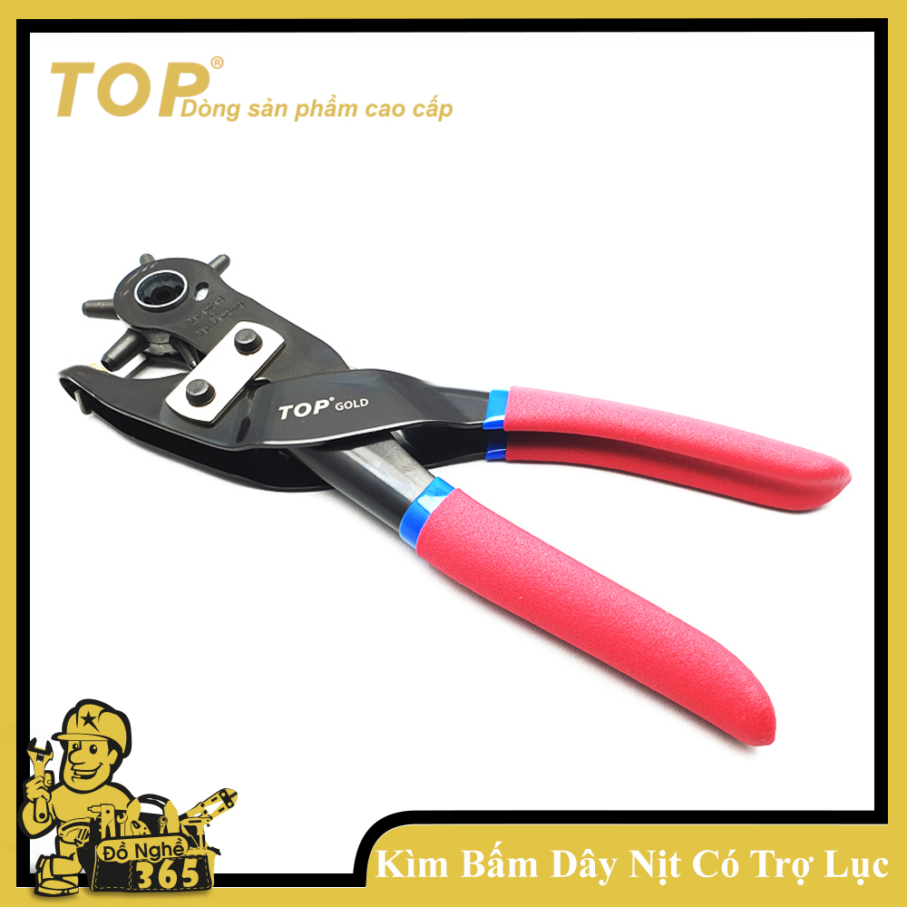 Kìm bấm dây nịt trợ lực cao cấp hiệu TOP, kìm dùng bấm lỗ dây nịt simily và các loại vật liệu mềm khác, kìm có nhiều đầu nhiều kích thước lỗ bấm
