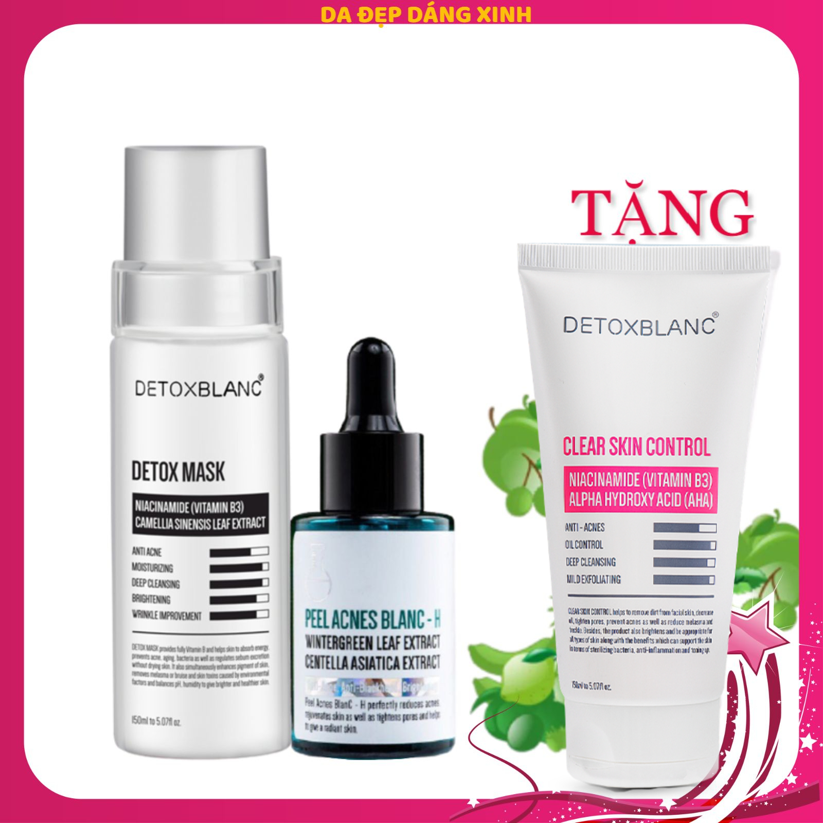 Combo loại bỏ mụn thâm dưỡng trắng Detox Blanc tặng sữa rửa mặt 380k