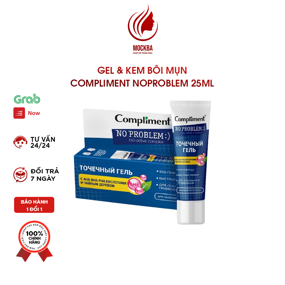 Gel bôi mụn cấp tốc Compliment No Problem hàng nga 25ml giúp giảm sưng, giảm tấy, gom khô cồi mụn an toàn khi sử dụng shopmyphamnga mockba