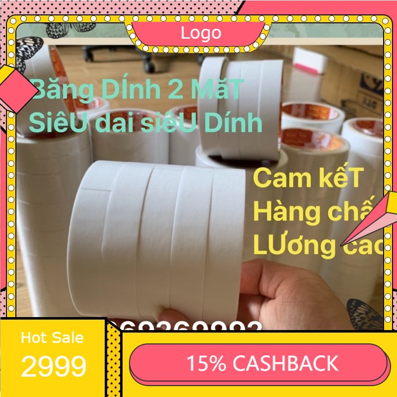 -Băng Dính 2 Mặt siêu dai siêu dính khổ 2cm dầy dặn