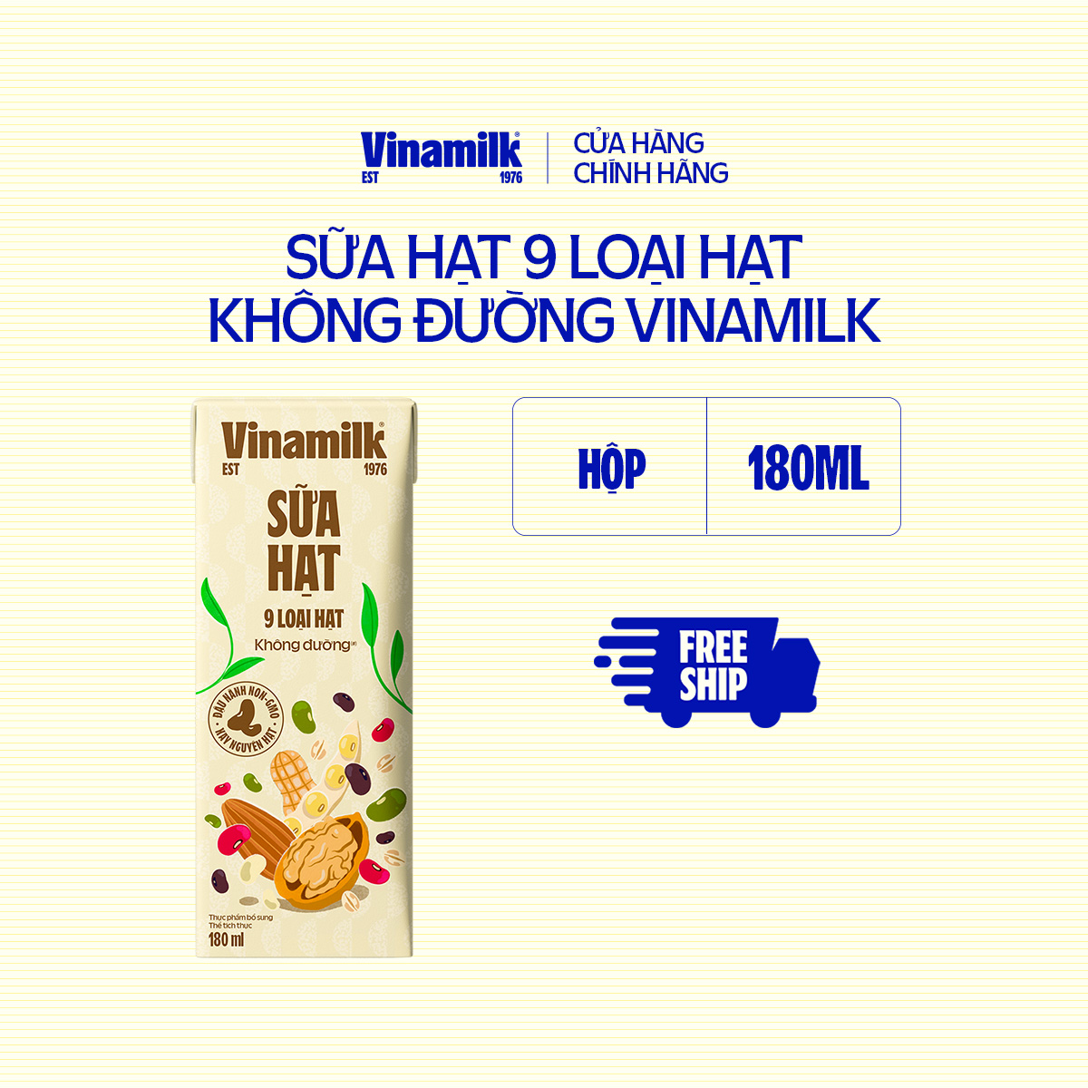 Sữa 9 loại hạt Không Đường Vinamilk - 4 Lốc 16 Hộp 180ml