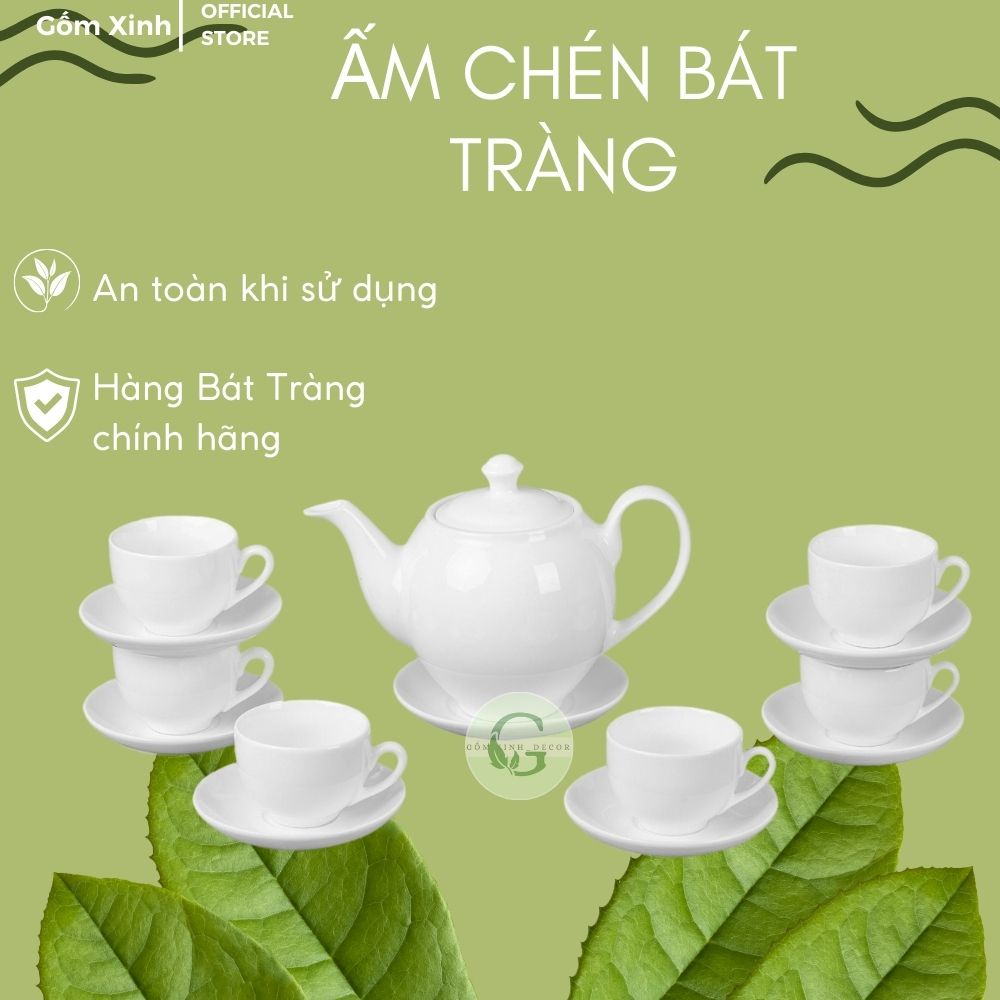Bộ Ấm Chén Trắng Bát Tràng Bộ Trà Gốm Sứ Cao Cấp Dáng Minh Long [Giá Thanh Lý]