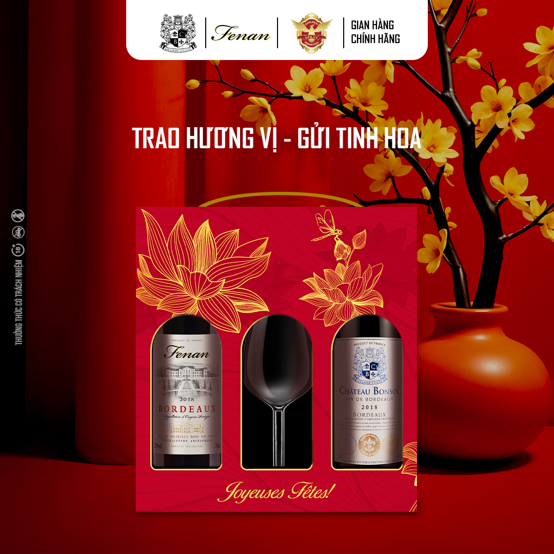 [Chính Hãng] Hộp quà Rượu Vang FENAN BORDEAUX 2018, 750ml, 13.5% và CHÂTEAU BONSOL BORDEAUX 2018, 750ml, 13.5%
