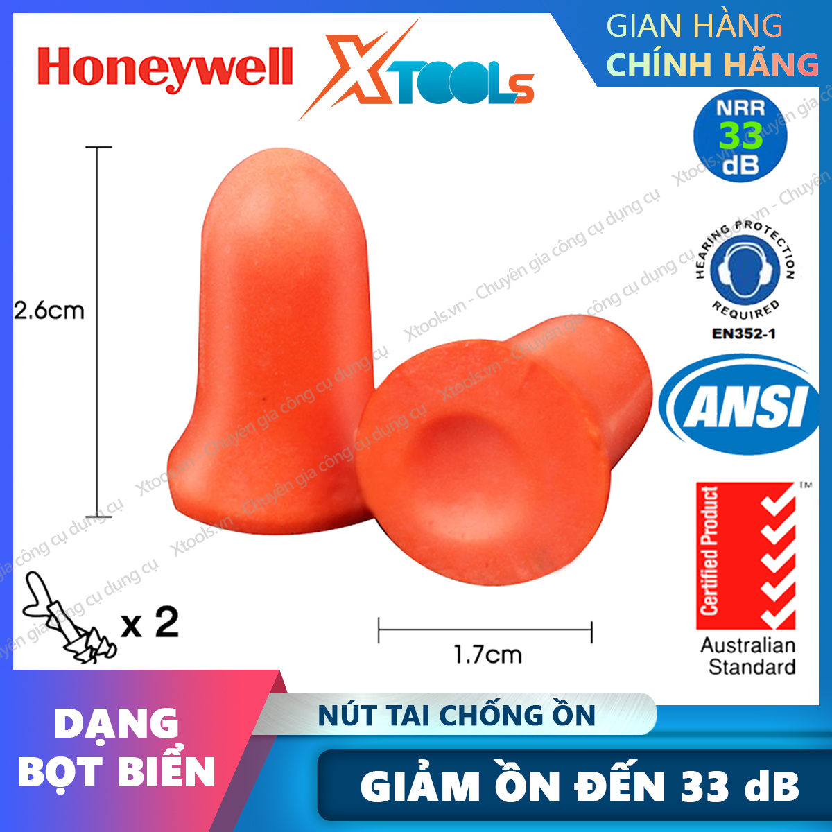 Nút tai chống ồn Honeywell Max1dBịt tai chống ồn lên đến 29dBdùng cho bảo hộ lao động học tập nghỉ ngơiXTOOLs
