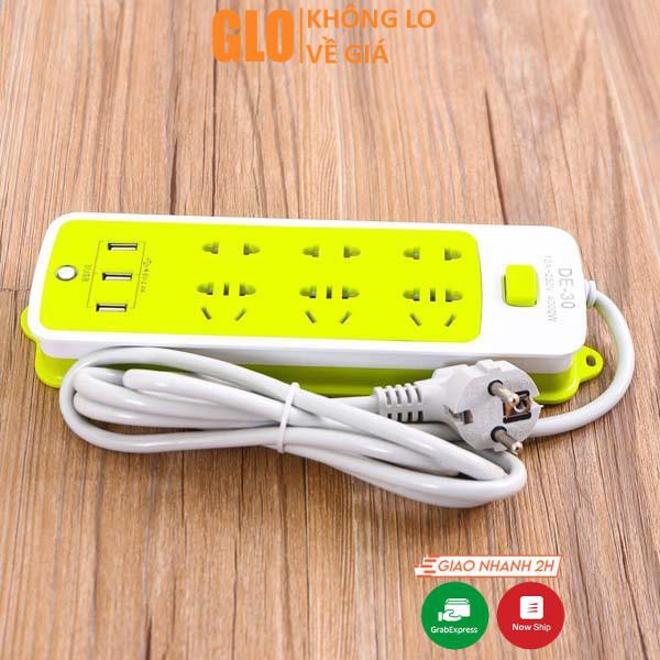 Ổ cắm điện đa năng chống giật 6 lỗ và có 3 cổng sạc usb cho điện thoại, máy tính bảng