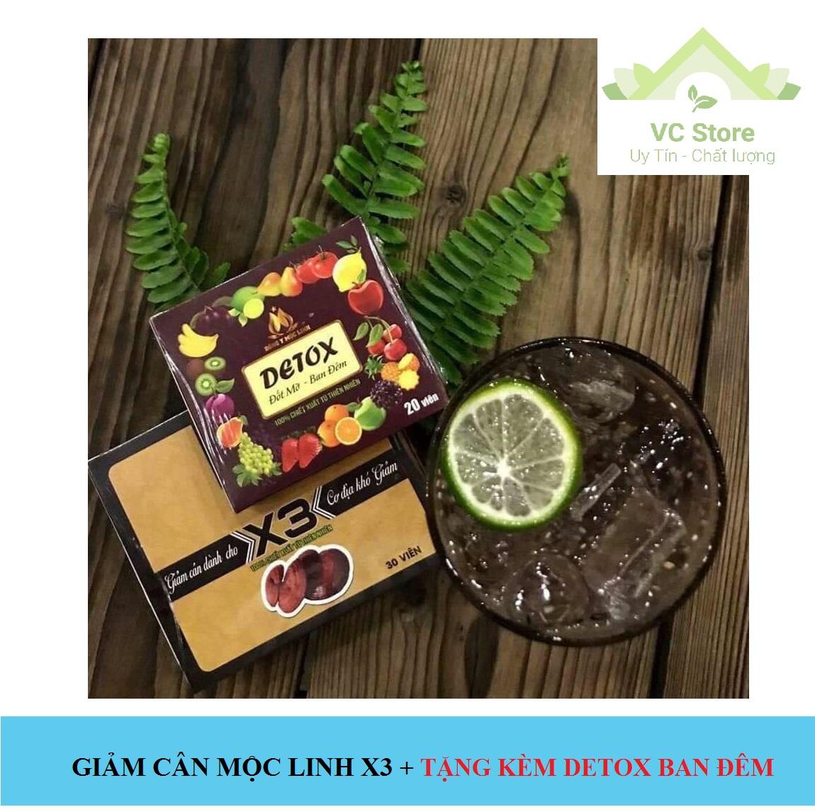 Giảm Cân Đông y Mộc Linh X3 (30 viên) + Tặng kèm Detox ban đêm
