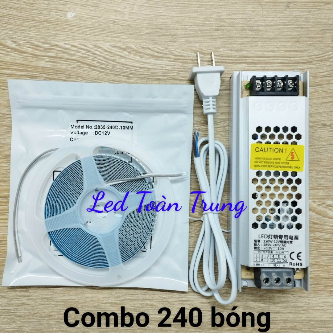 Combo 1 dây led cuộn 2835 -240 bóng led dài 5m - 12v kèm nguồn đã đấu sẵn