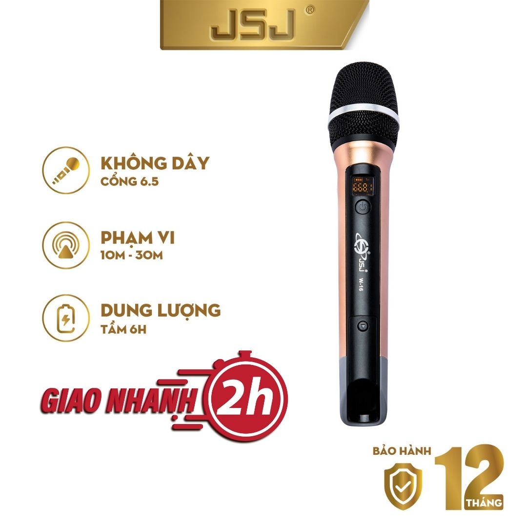 Micro không dây karaoke cao cấp JSJ W-16 tích hợp màn hình led chuyên nghiệp thân micro làm bằng kim loại đầu lưới hộp kim chắc chắncông nghệ giảm tiếng ồn thông minh truyền tải âm thanh tốt