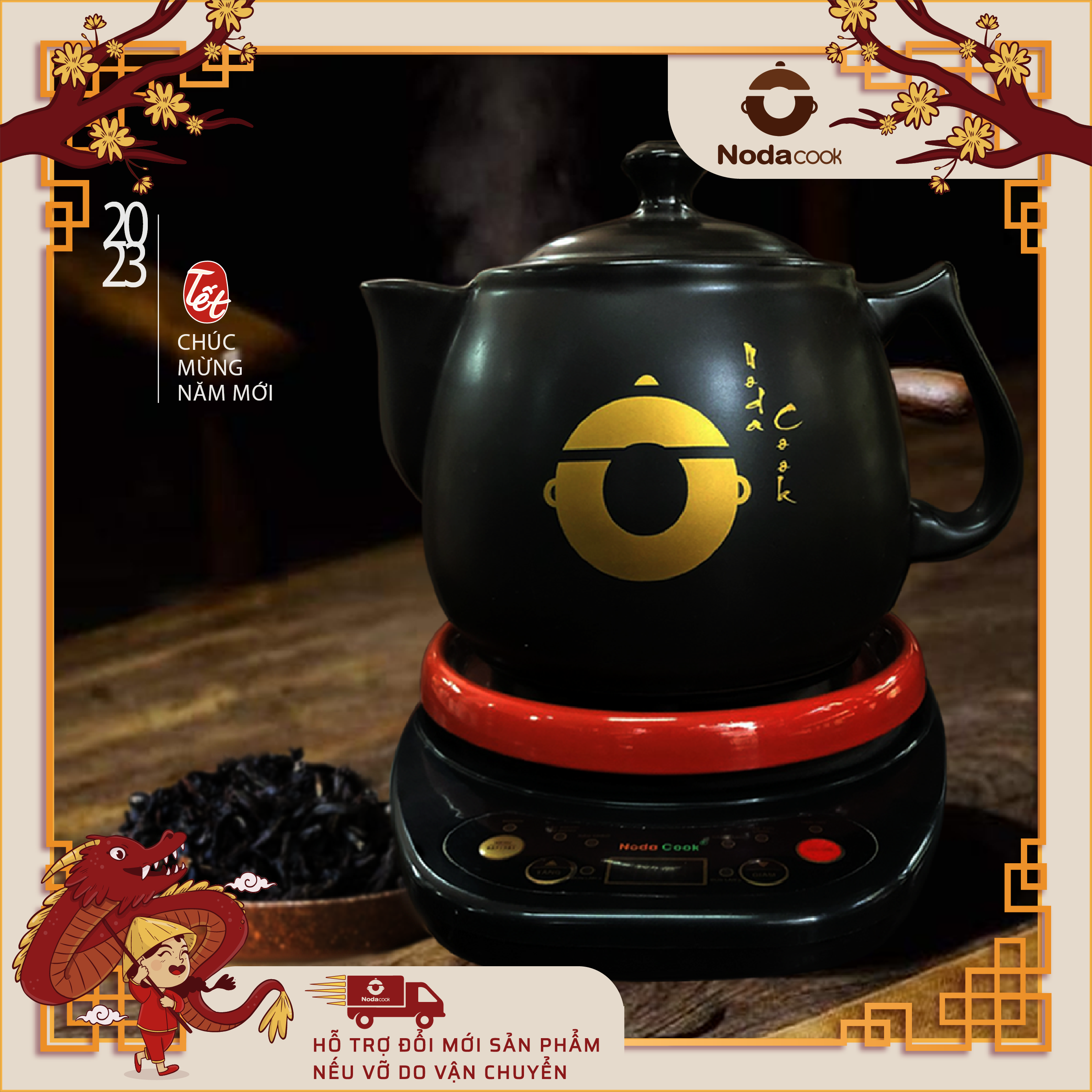 Ấm sắc thuốc bắc bằng điện tự động NodaCook Bát Tràng 3 lít màu đen đun th uốc chuẩn truyền thống