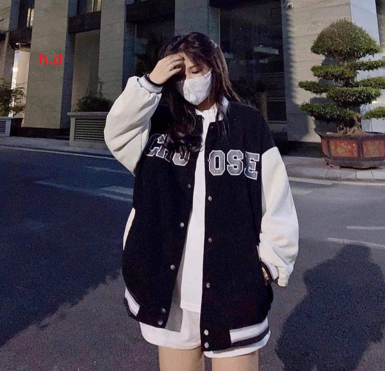 Áo khoác bomber phối tay trắng ose hd3
