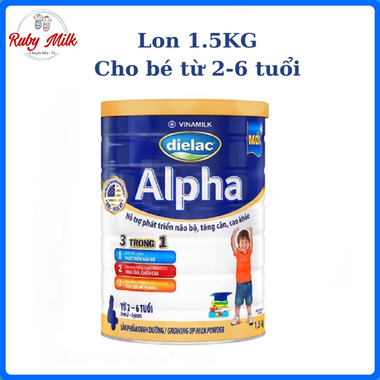 Date 5.2025 Sữa bột Dielac Alpha 4 - lon 1,5kg cho trẻ từ 2- 6 tuổi