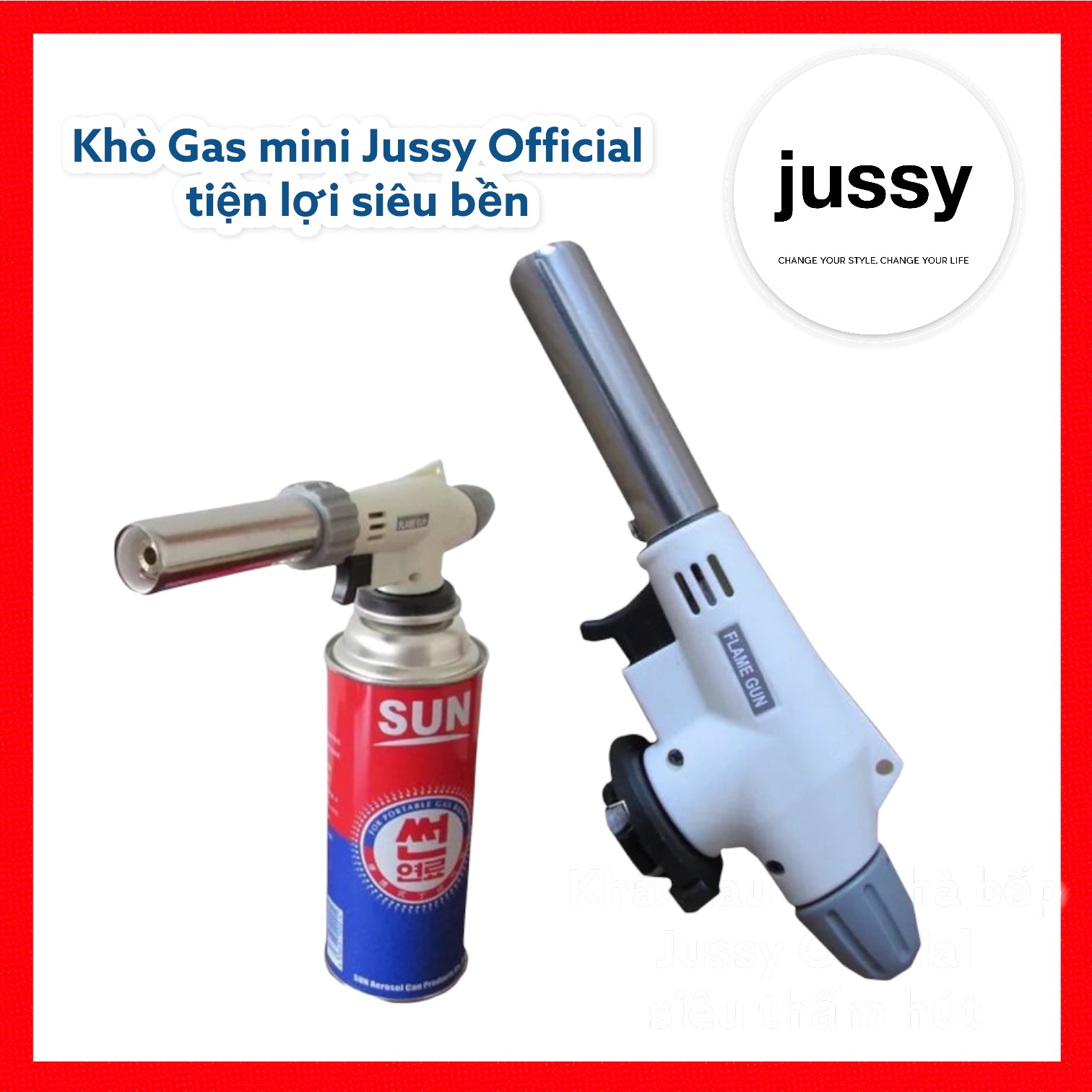 Khò gas mini jussy official tiện lợi kiểu dáng đèn khò gas siêu bền dùng khi đi du lịch dã ngoại, nướng đồ ăn nhanh gọn