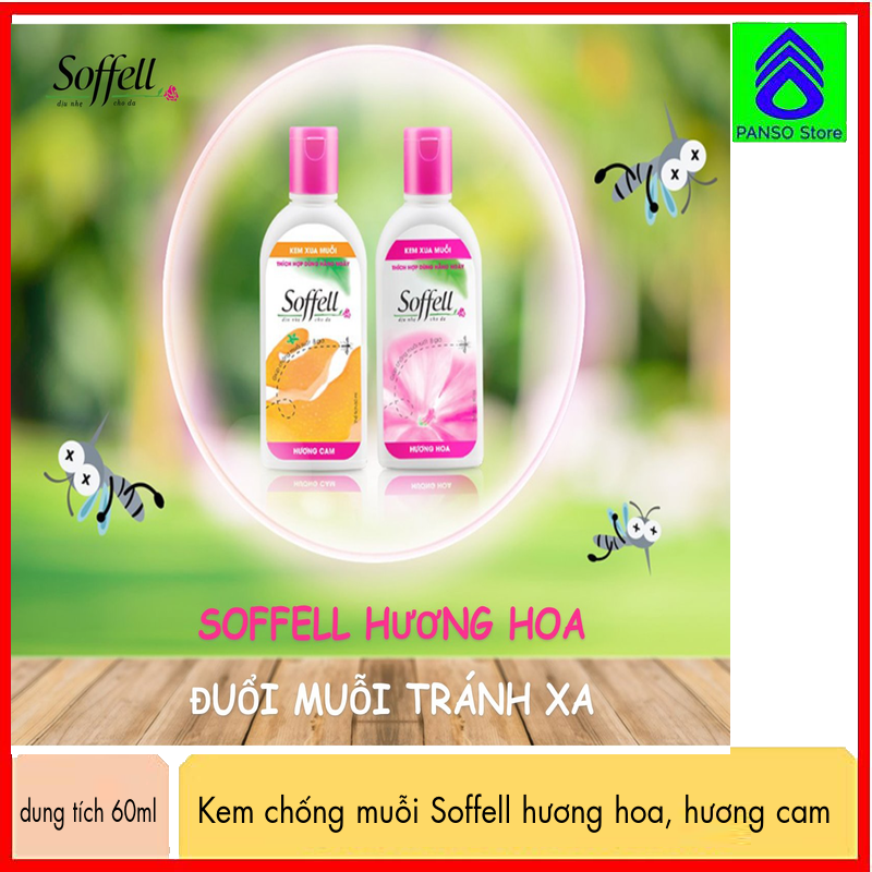 Kem chống muỗi Soffell 60ml hương hoa, hương cam phòng ngừa các căn bệnh nguy hiểm do muỗi gây ra (Panso store)