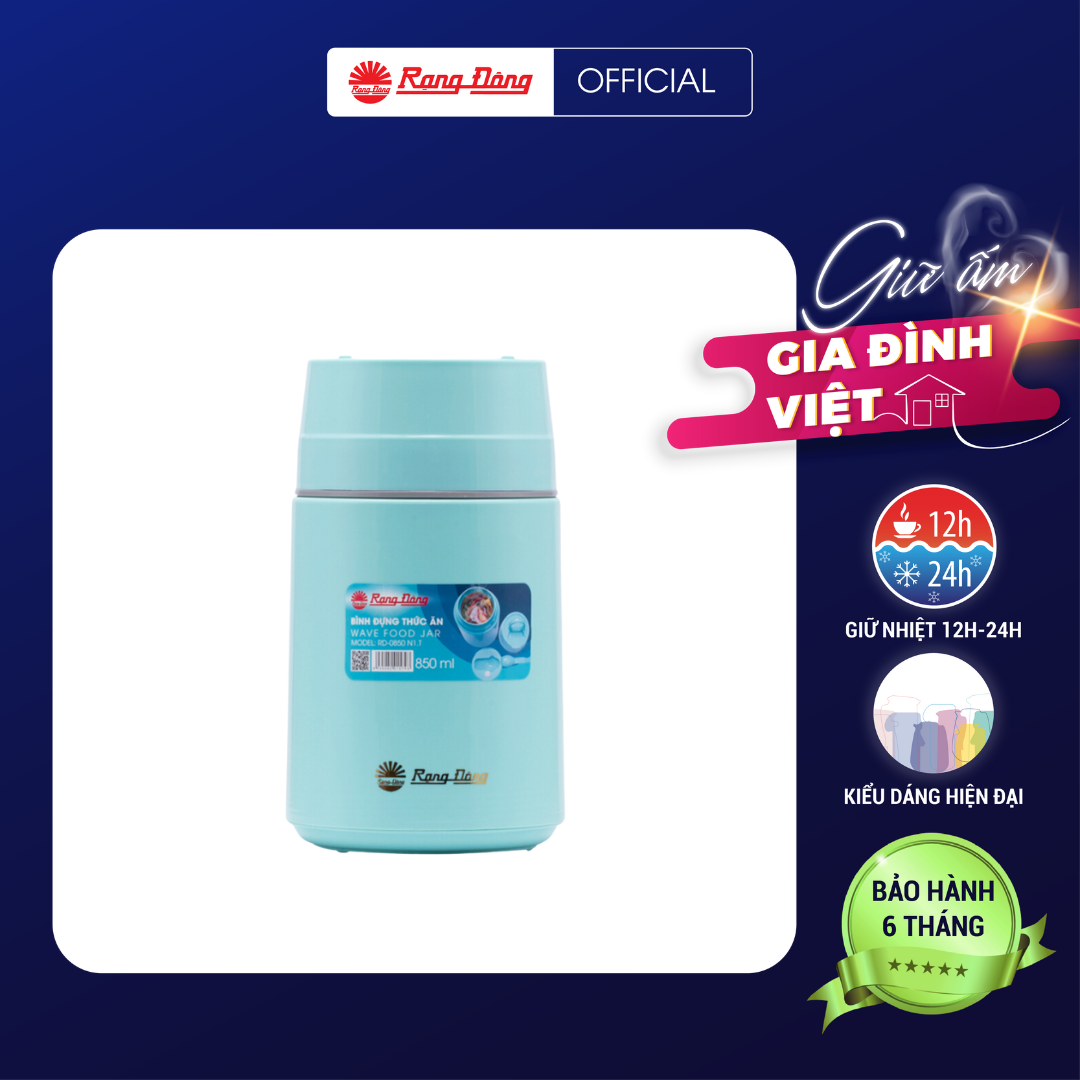 Bình đựng thức ăn RD 0850 N1.T Chính hãng Rạng Đông Khả năng giữ nhiệt lâu An toàn sức khỏe Ruột phích thủy tinh cao cấp