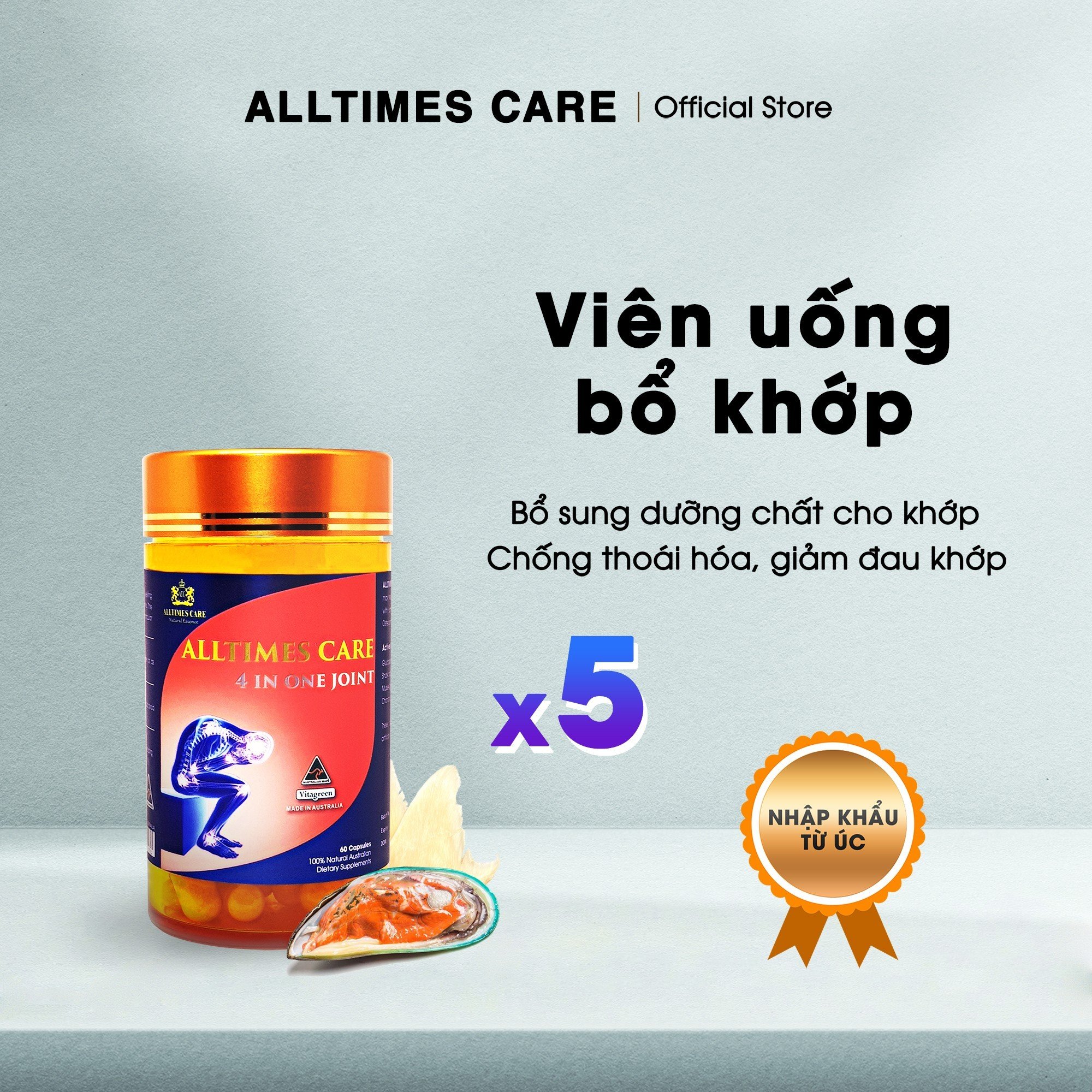 Combo 5 hộp - thực phẩm bảo vệ sức khỏe hỗ trợ giảm đau khớp alltimes care 4 in one joint - hộp 60 viên