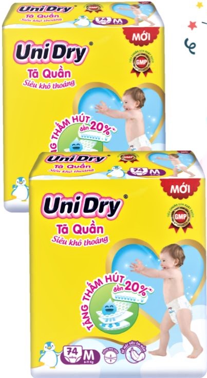 Combo 2 gói tã quần unidry siêu khô thoáng size m74 - l68 - xl62 - xxl56