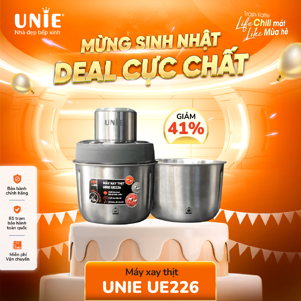 Máy xay thịt 2 cối Unie UE226 máy xay đa năng công suất 300W, dung tích cối 2.5L, chất liệu inox 304 cao cấp, động cơ bền bỉ, tự động ngắt khi quá tải, lưỡi dao xay thịt 2 tầng sắc bén - bảo hành 12 tháng